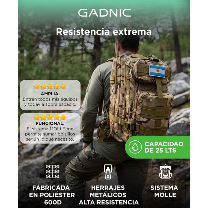 Mochila Táctica Marrón Gadnic Militar Mochilero Compatible Camelback 25Lts - Vista 2