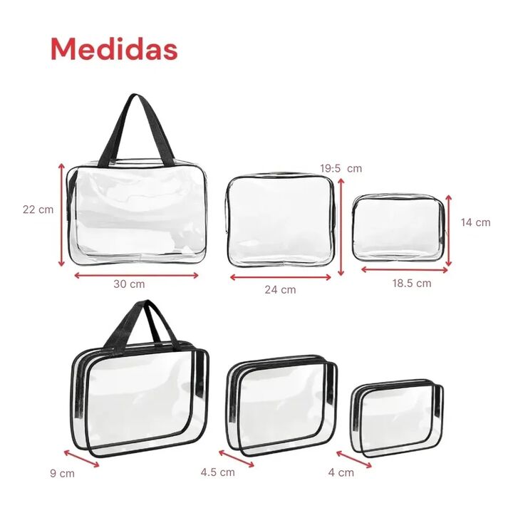Set 3 bolsos neceseres transparentes organizadores multiuso - Vista 3