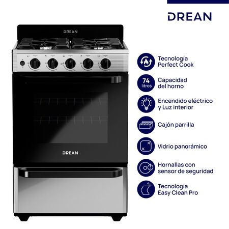 Cocina Drean 56Cm 4 Hornallas Cd5603Ai0 Inoxidable