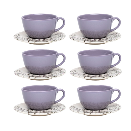 Set X 6 Tazas Té 200 Cc C/ Plato Lilac