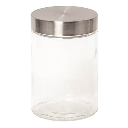 Frasco De Vidrio Redondo 21.5 Cm Con Tapa De Acero A Rosca