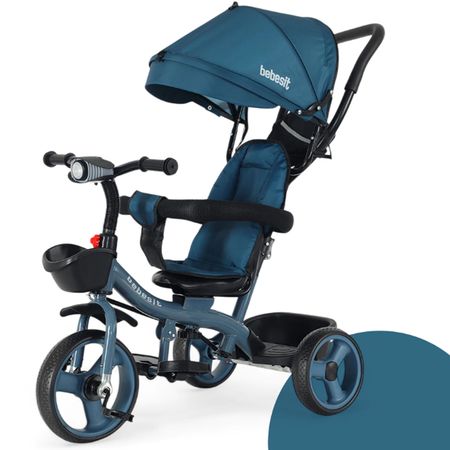 Triciclo Con Barral Y Capota Asiento Giratorio 360° Azul Petroleo Bebesit Sl-1870-v1m Joy Premium