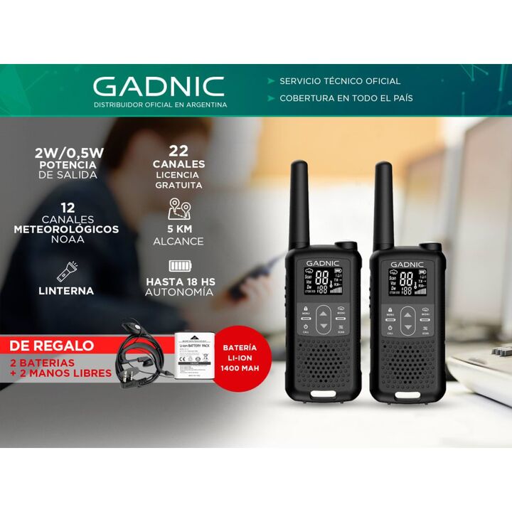 Kit x 4 Handy Gadnic WK5200 Kit 2 Unidades 22CH UHF Display USB C + Manos Libres - Vista 2