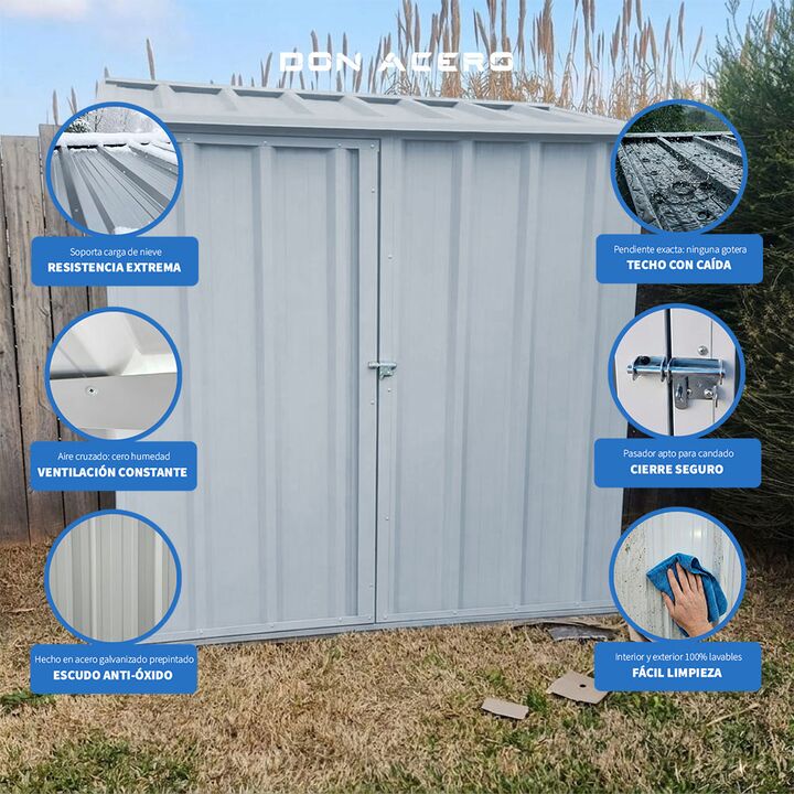 Armario Deposito Galpon de jardin Casi 2x1x2 Techo 1 agua Gris DON ACERO - Vista 5