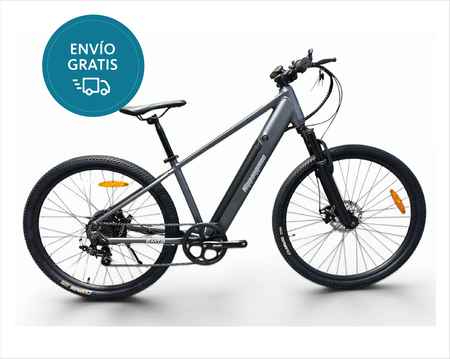 Bicicleta Electrica Nippongame EMTB - Talle Unico - Gris - 7vel - Cuadro de aluminio bateria integrada - Frenos a discos mecanicos - Rodado 27.5"