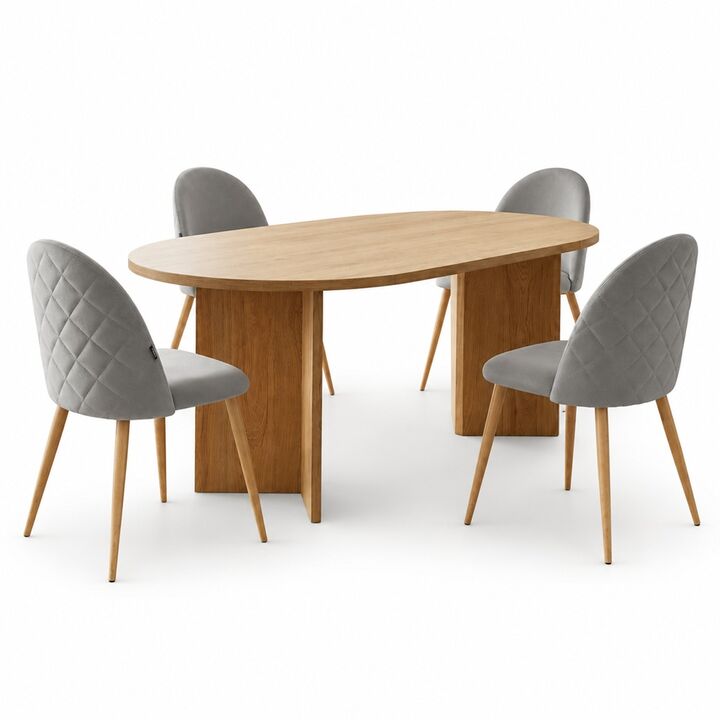 Combo Mesa Zaragoza 160x80 + 4 Sillas Cheers Tapizadas en Pana Gris - Vista 1