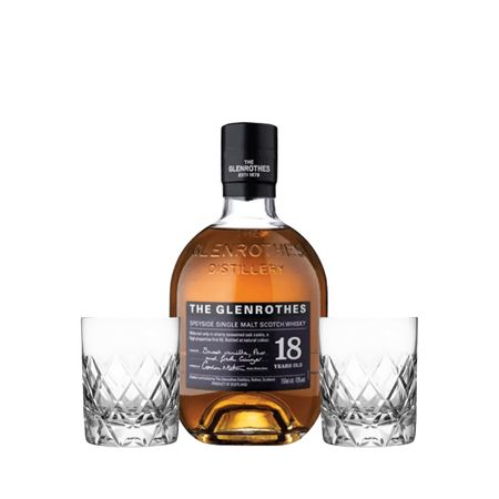Set Whisky Glenrothes 18 Yo y 2 Vasos Tallados Con Estuche