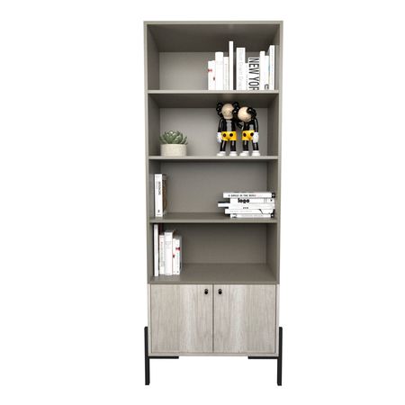 Biblioteca Metalwood Puertas Bajas Tables Cod: 4256 Gris y Nevado