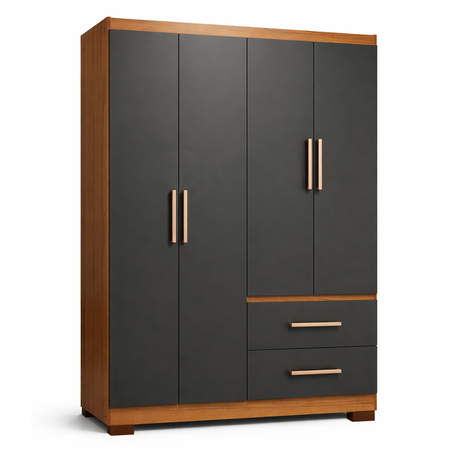 Placard Ropero Reforzado de 4 Puertas 2 Cajones Grafito Teca Maximo Fortaleza