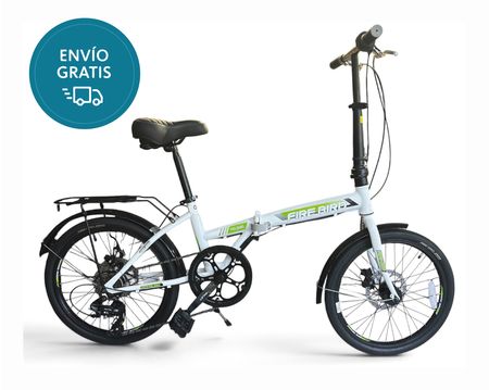 Bicicleta Plegable Fire Bird Rect _Blanco-Verde _Cuadro de acero _Freno a disco _6vel _  Rodado 20”