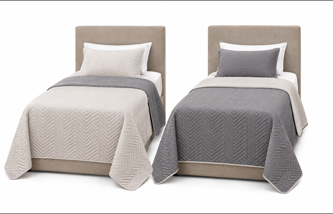 Cubrecama reversible twin con funda de almohada color gris claro/beige - Vista 1