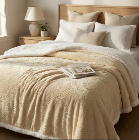 Manta frazada flannel Deluxe con corderito 2 1/2 plazas NATURAL