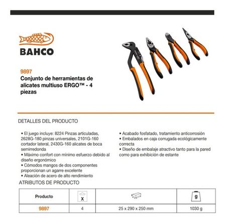 Set de Pinzas Bahco Alicate y Pico de Loro 4 Unidades