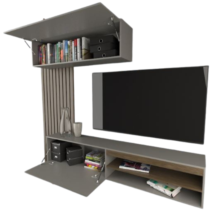 Mueble Rack Tv Flotante Centro De Entretenimiento Living Tables 1113 Nogal Gris - Vista 5