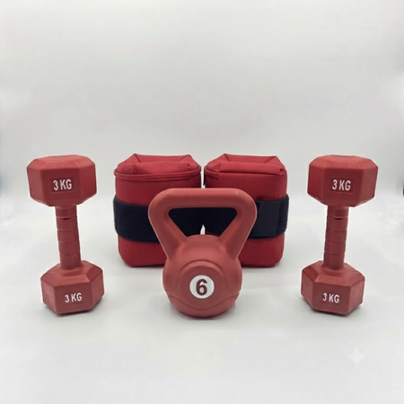 Combo Pesa Rusa 6 kg + Par de Mancuernas 3 kg + Par de Tobilleras 2 kg