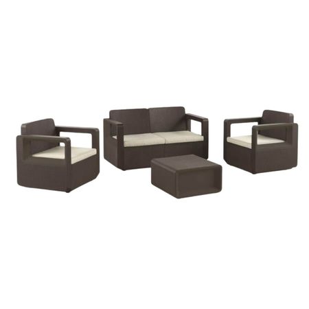 Juego De Living Wengue Jardin Balcon Sofa Sillas Mesa Apolo Marrón Y Beige