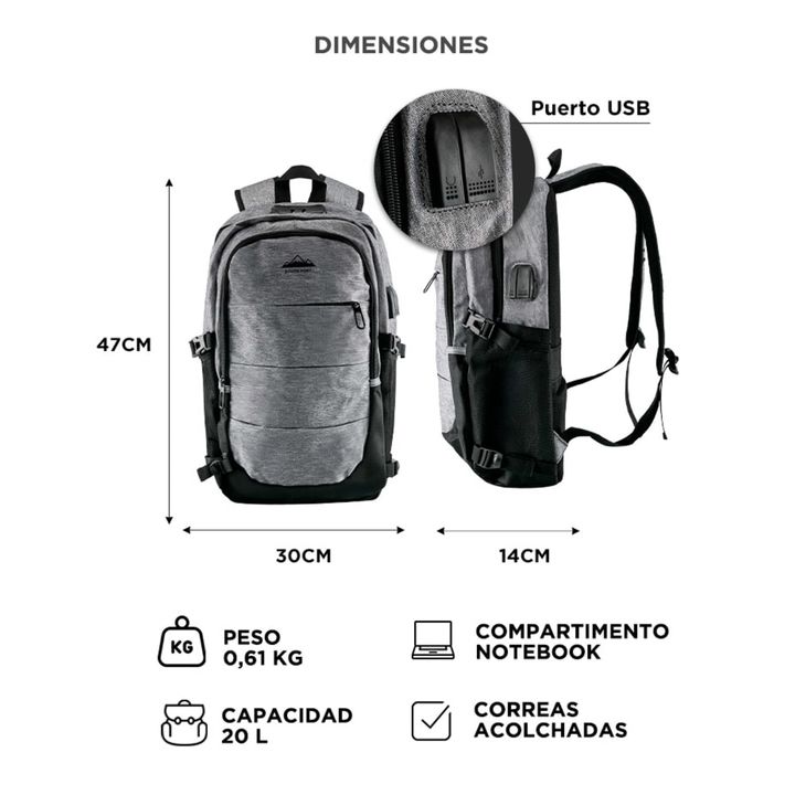 Mochila Pro Notebook South Port 156 Gris - Vista 6