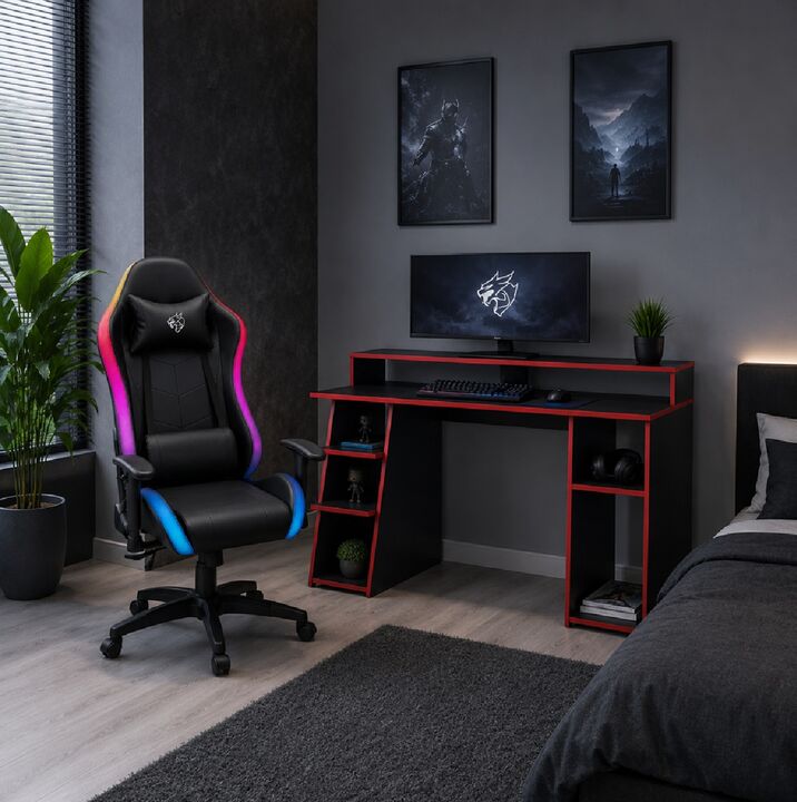 Combo Silla Gaming Shenlong GC150 Iluminación RGB + Escritorio Gamer ES0009 Fiplasto - Vista 3