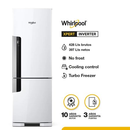 Heladera No Frost Combi Blanca 397 Litros Inverter Whirlpool Wre44bb