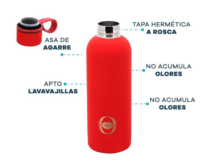 Botella De Acero Inoxidable Para Agua Oreiro Love 500 ml 18391 Rojo - Vista 2