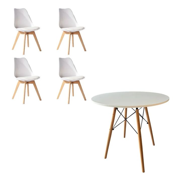 Juego De Comedor Mesa Eames 120cm+4 Sillas Tulip Blanco - Vista 4