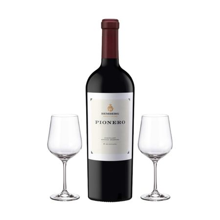 Set Vino Tinto Bemberg Pionero Blend y 2 Copas y Estuche