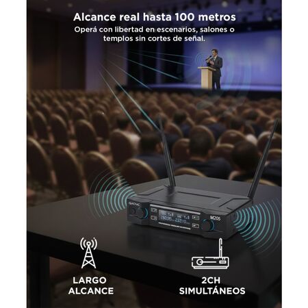 Micrófono Gadnic Inalámbrico Profesional de Mano 100mts 2CH 2Mic