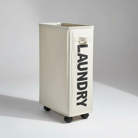 Cesto De Ropa Sucia Compacto Con Ruedas Rectangular Plegable Beige Lisa