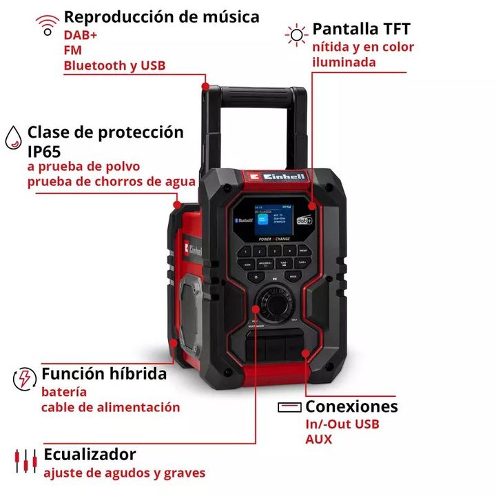 Einhell Radio inalambrica TE-CR 18 Li DAB+/FM/BT - Solo - Vista 3