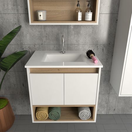 Vanitory Flotante 0.60 Mts 2 Puertas 1 Perforación Tables Cod: 3182 Olmo Finlandes-Blanco