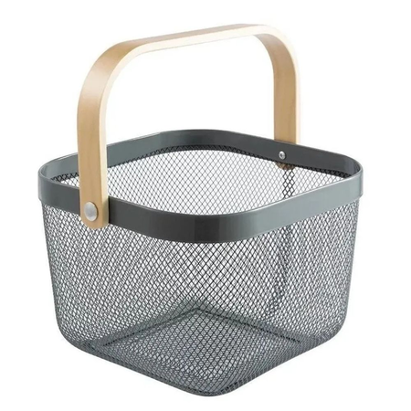 Organizador Canasto Cuadrado Cesto Alacena Cocina Metal Madera 24X18 Gris
