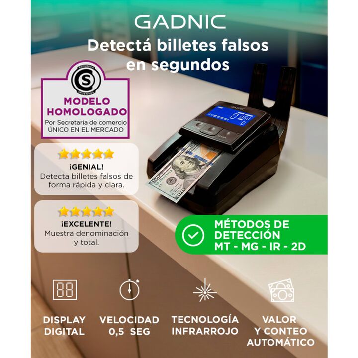 Detector De Billetes Falsos Gadnic Multimoneda Con Display Digital Conteo Automático - Vista 2