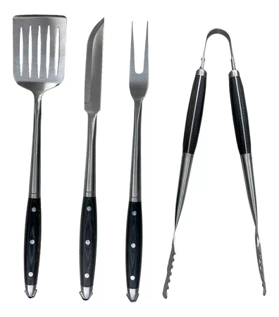 Set Utensilio Bbq Parrilla 4pzs Hudson Acero Madera Asado