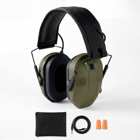 Protector Auditivo Electrónico Gadnic 25dB Puerto Auxiliar 3.5 mm 4 Micrófonos Apagado Automático Para Caza y Tiro