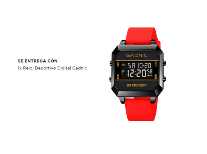 Reloj Deportivo Digital Rojo Gadnic Cuadrado Resistente Al Agua - Vista 6
