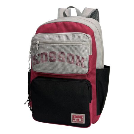 Mochila Kossok Cross Escolar Porta Laptop Reforzada Rojo/Gris Liso