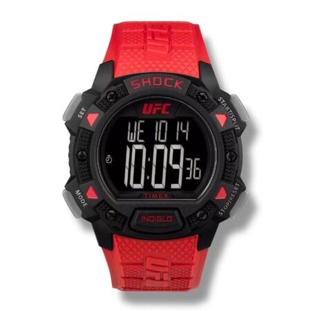 RELOJ DIGITAL TIMEX SHOCK, MALLA ROJA, CAJA NEGRA, PANTALLA NEGATIVA (RTX0649) (TW4B27600)
