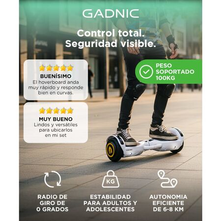 Patineta Electrica Gadnic Hoverboard 65 Pulgadas 250W Carga Máxima 100 kg Autonomía 6-8 km Batería Litio 1,8Ah