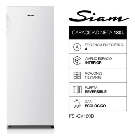 Freezer Vertical SIAM 166 Lts FSI-CV180B Color Blanco