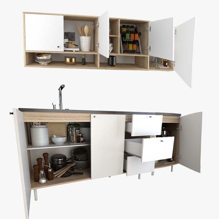 COMBO DE MUEBLE BAJO MESADA Y ALACENA DE 180 CM COCO BOLO BLANCO