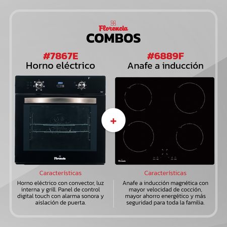 Combo Florencia Horno Eléctrico Empotrable 7867E + Anafe Eléctrico Inducción Magnética 6889F