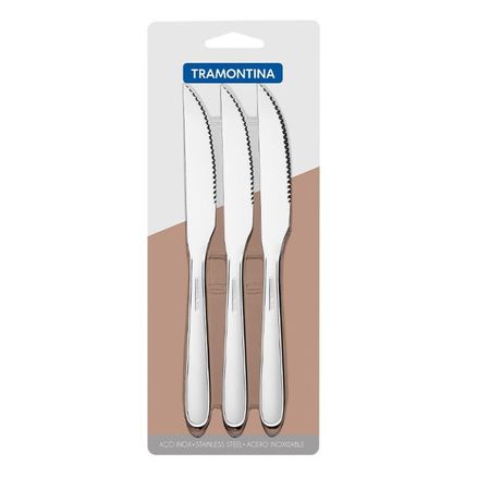 Set 3 Cuchillo Asado Serrucho Acero Inox Tramontina Maresias Plateado