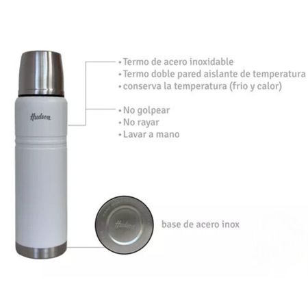  Termo Hudson Acero 1 Litro De Acero Inoxidable BLANCO