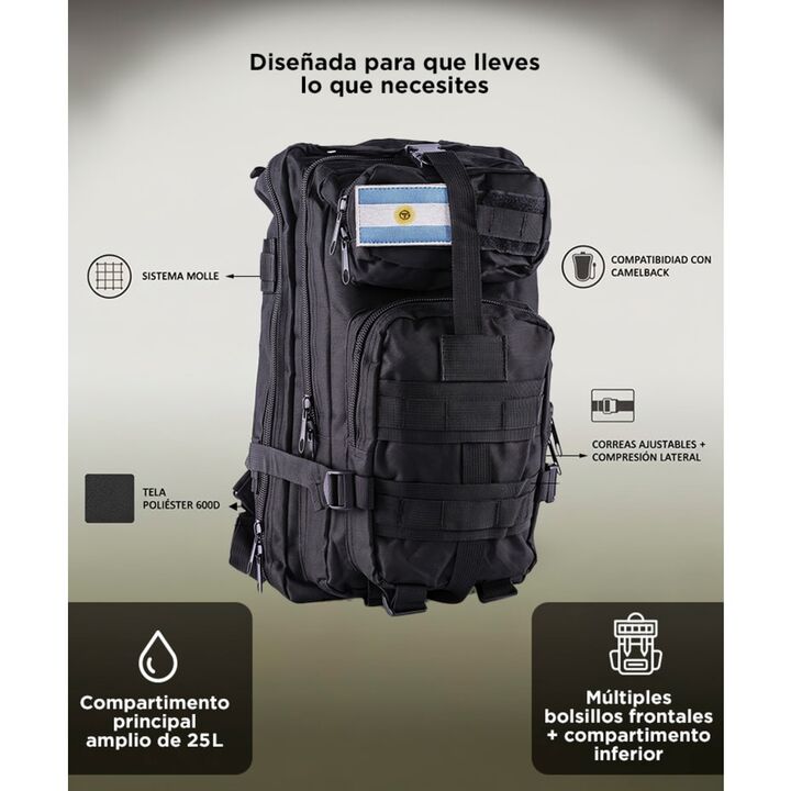 Mochila Táctica Desert Gadnic Militar Mochilero Compatible Compartimentos Varios 25L - Vista 5