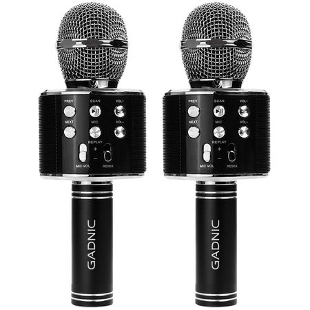 Kit x2 Micrófono Negro Gadnic KM-01 Karaoke Inalámbrico Bluetooth 