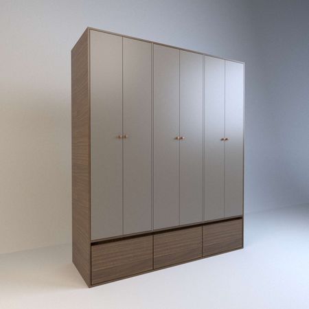 Placard de Abrir 1,8m 6 Puertas 4 Cajones 3 Zapateros Nogal L. Gris C. Tables