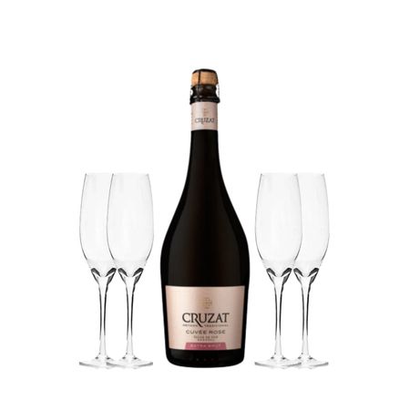 Set Espumante Cruzat Cuvee Extra Brut Rose x 2 y 4 Copas Con Estuche