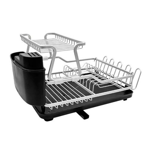 Secaplatos Carol de Aluminio 2 Niveles, Bandeja con Desagote, Cubiertero y Porta Cuchillas Plástico Blanco - Vista 1