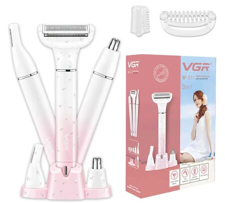 Depiladora recargable 3 en 1 Lady shaver cuerpo, cejas y nariz V-611