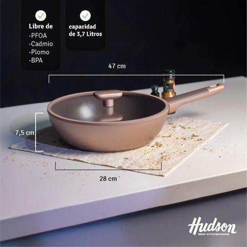 Wok Aluminio 28cm Inducción Antiadherente Línea Gala Hudson Rosa - Vista 2